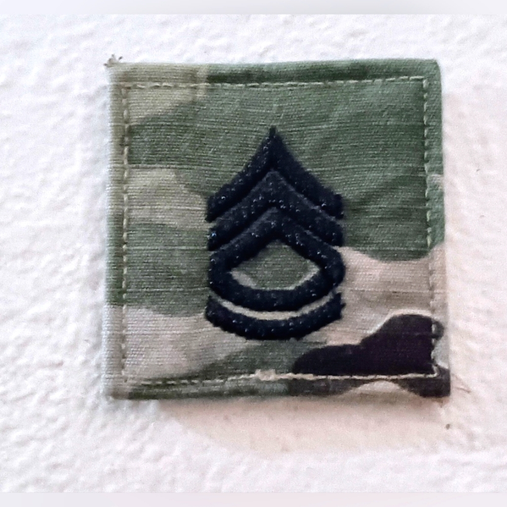 1 x ARMY Rank Patch- OCP Camo  E-7 Sargent First Class- hook fastener/ Velcro